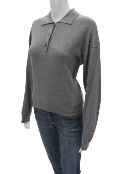 Massimo Dutti Women Collared Button Pullover Gray Cotton Long Sleeve Size M