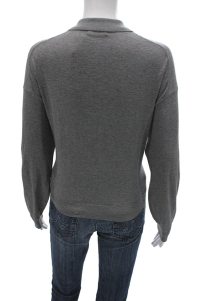 Massimo Dutti Women Collared Button Pullover Gray Cotton Long Sleeve Size M