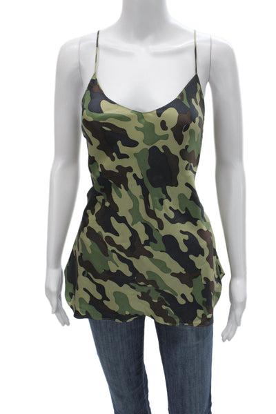Nili Lotan Women Silk Camisole V-Neck Sleeveless Camouflage Green Size L
