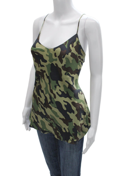 Nili Lotan Women Silk Camisole V-Neck Sleeveless Camouflage Green Size L