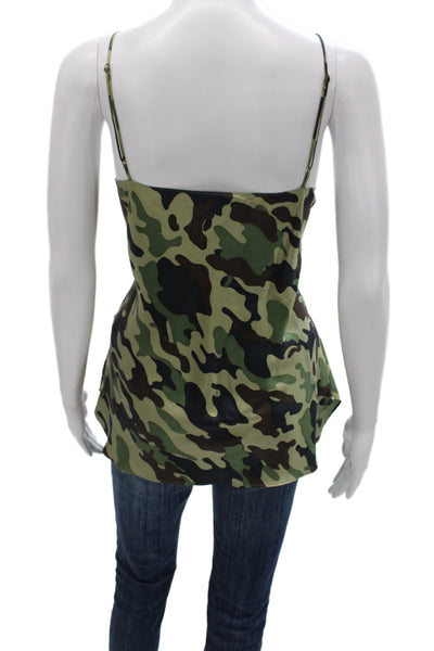Nili Lotan Women Silk Camisole V-Neck Sleeveless Camouflage Green Size L