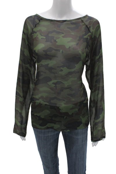 Nili Lotan Womens Silk Camouflage Round Neck Long Sleeve Top Size M