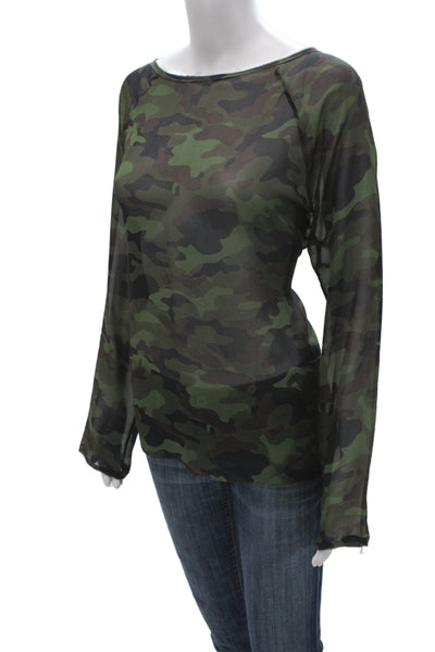 Nili Lotan Womens Silk Camouflage Round Neck Long Sleeve Top Size M