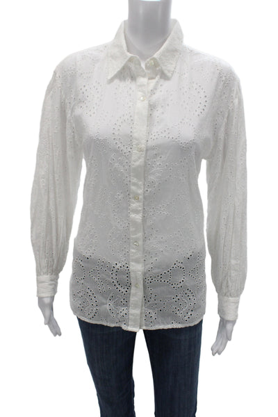 Nili Lotan Women White Cotton Bohemian Button Blouse Long Sleeve Size M
