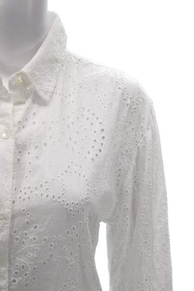 Nili Lotan Women White Cotton Bohemian Button Blouse Long Sleeve Size M