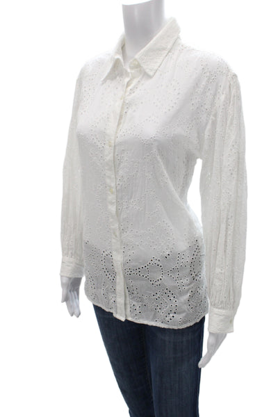 Nili Lotan Women White Cotton Bohemian Button Blouse Long Sleeve Size M