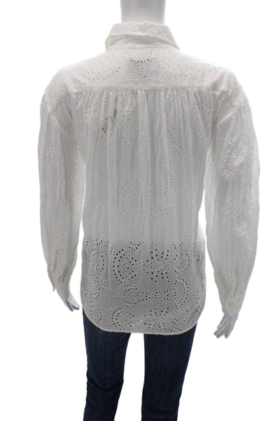 Nili Lotan Women White Cotton Bohemian Button Blouse Long Sleeve Size M