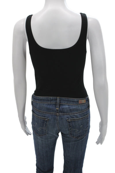 Wolford Women Black Cotton Scoop Neck Sleeveless Bodysuit Size M