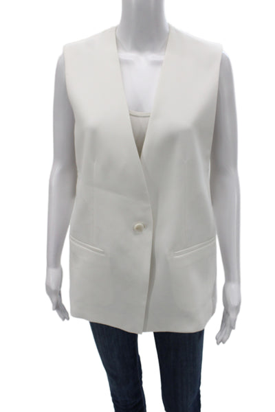 Zara Womens White V Neck Sleeveless Viscose Button Vest Classic Size S
