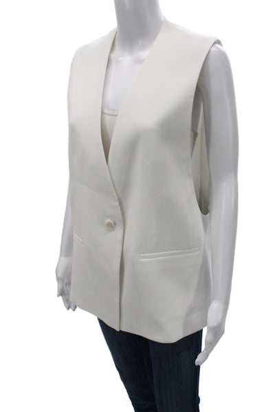 Zara Womens White V Neck Sleeveless Viscose Button Vest Classic Size S