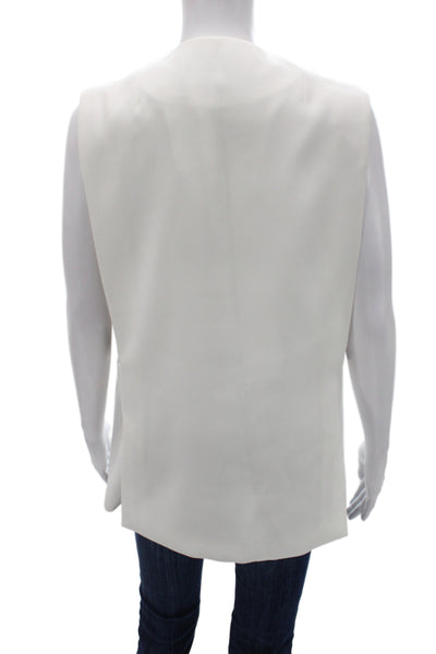 Zara Womens White V Neck Sleeveless Viscose Button Vest Classic Size S
