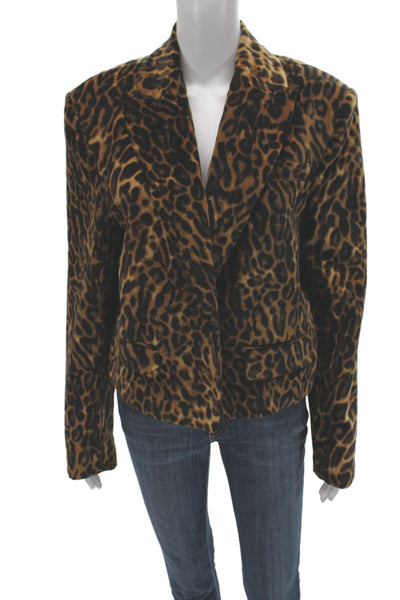 Zara Women Blazer Brown Animal Print Collared Long Sleeve Button Cotton Size S