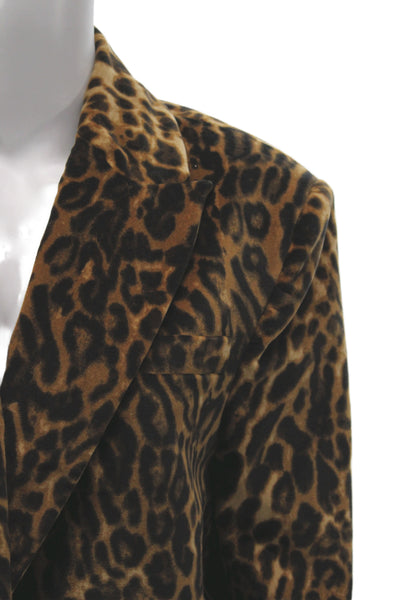 Zara Women Blazer Brown Animal Print Collared Long Sleeve Button Cotton Size S