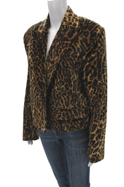Zara Women Blazer Brown Animal Print Collared Long Sleeve Button Cotton Size S