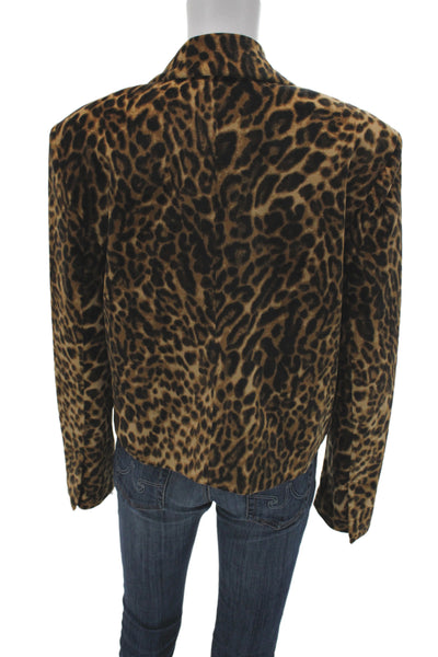 Zara Women Blazer Brown Animal Print Collared Long Sleeve Button Cotton Size S