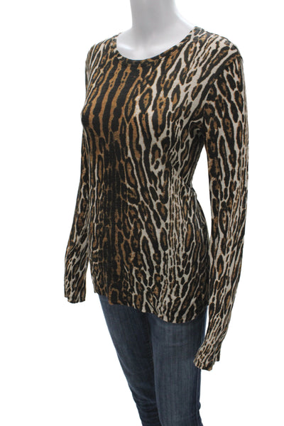 Proenza Schouler Women Beige Animal Print Jersey Tee Long Sleeve Size M