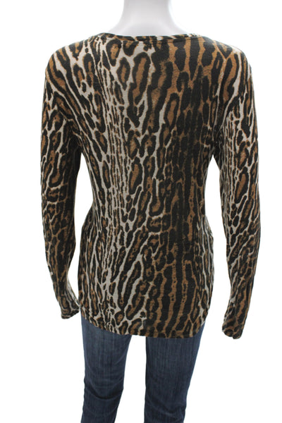 Proenza Schouler Women Beige Animal Print Jersey Tee Long Sleeve Size M