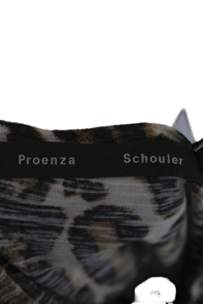 Proenza Schouler Women Beige Animal Print Jersey Tee Long Sleeve Size M