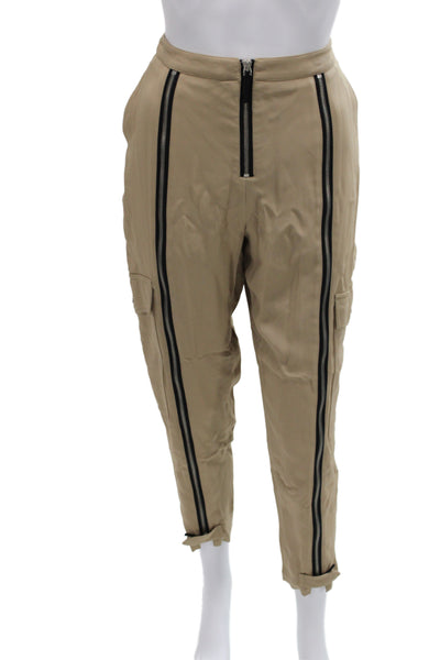 Belstaff Womens Cropped Cargo Pants Beige Striped Army Zip Size 40