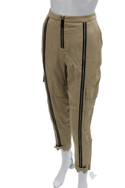 Belstaff Womens Cropped Cargo Pants Beige Striped Army Zip Size 40