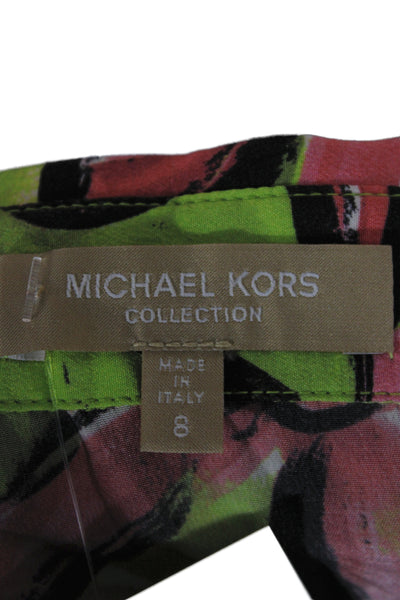 Michael Kors Collection Women Silk Floral Button Up Blouse Green Size 8
