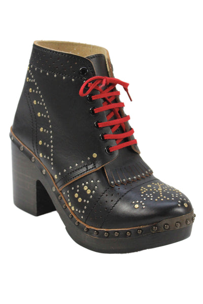 Burberry London Womens Leather Studded Lace Up Clog Boots Shoes Black Size 9