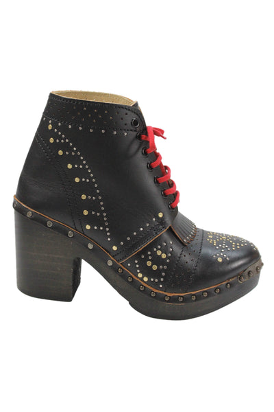 Burberry London Womens Leather Studded Lace Up Clog Boots Shoes Black Size 9