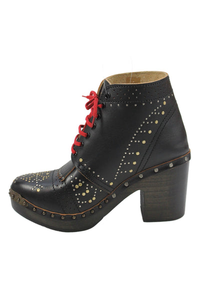 Burberry London Womens Leather Studded Lace Up Clog Boots Shoes Black Size 9