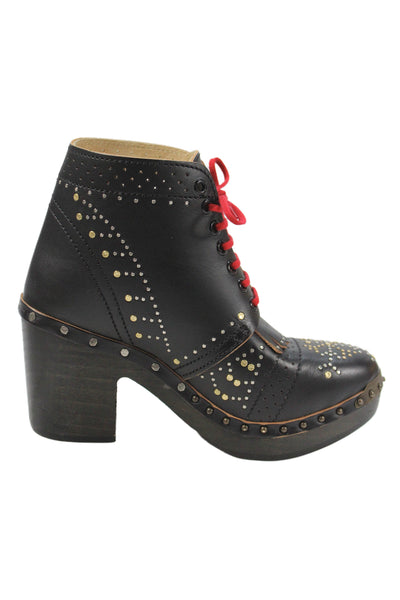 Burberry London Womens Leather Studded Lace Up Clog Boots Shoes Black Size 9