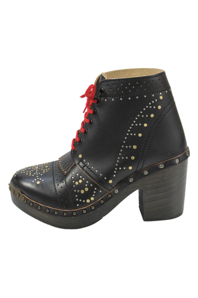 Burberry London Womens Leather Studded Lace Up Clog Boots Shoes Black Size 9
