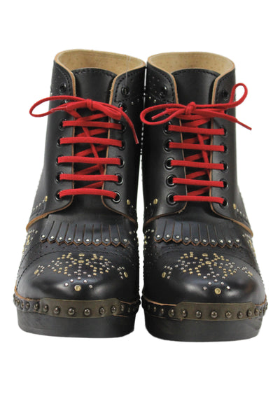 Burberry London Womens Leather Studded Lace Up Clog Boots Shoes Black Size 9