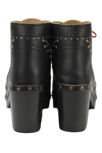 Burberry London Womens Leather Studded Lace Up Clog Boots Shoes Black Size 9