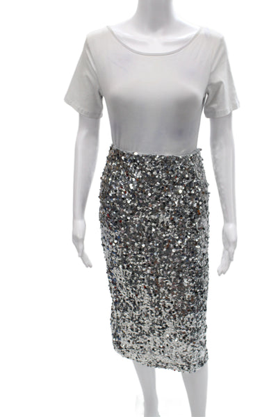 MNG Women Straight Pencil Skirt Gray Midi Polyester Elastane Size XS