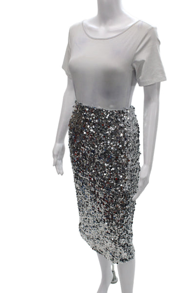 MNG Women Straight Pencil Skirt Gray Midi Polyester Elastane Size XS
