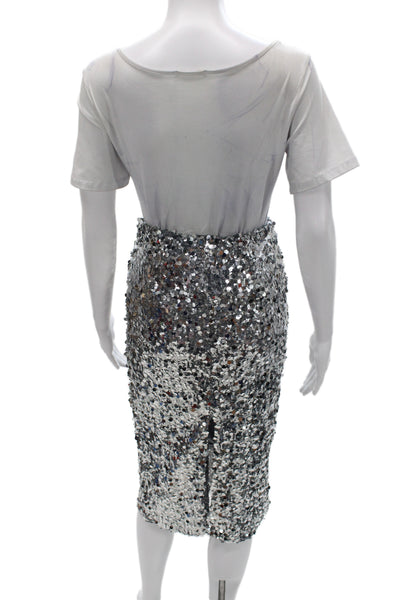 MNG Women Straight Pencil Skirt Gray Midi Polyester Elastane Size XS