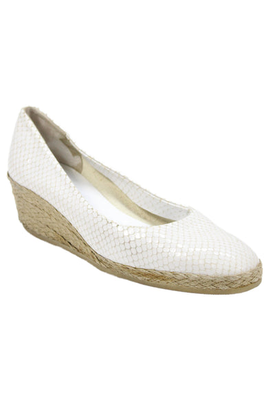 Hollywould Womens Snakeskin Print Espadrille Wedge Pumps White Size 37 7