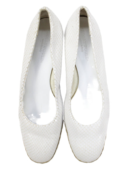 Hollywould Womens Snakeskin Print Espadrille Wedge Pumps White Size 37 7