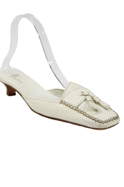 Prada Womens Leather Square Toe Mule Pumps White Size 36.5 6.5