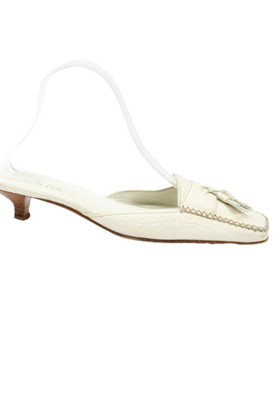 Prada Womens Leather Square Toe Mule Pumps White Size 36.5 6.5