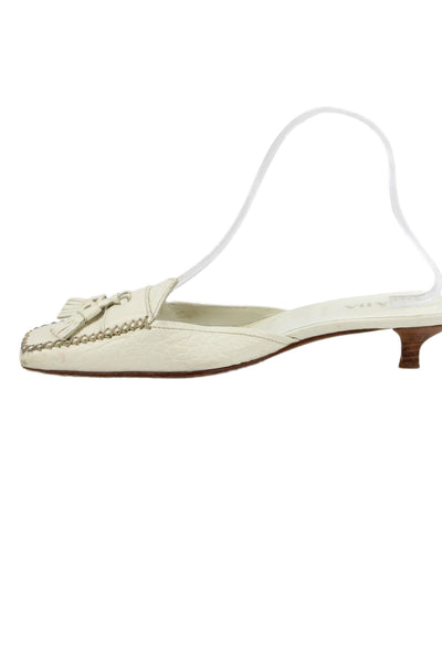 Prada Womens Leather Square Toe Mule Pumps White Size 36.5 6.5