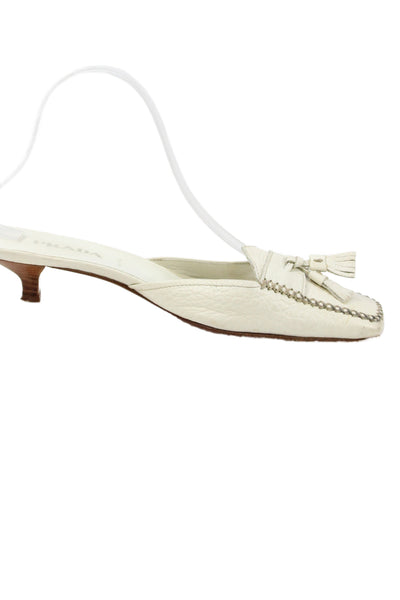 Prada Womens Leather Square Toe Mule Pumps White Size 36.5 6.5