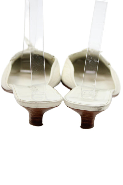 Prada Womens Leather Square Toe Mule Pumps White Size 36.5 6.5