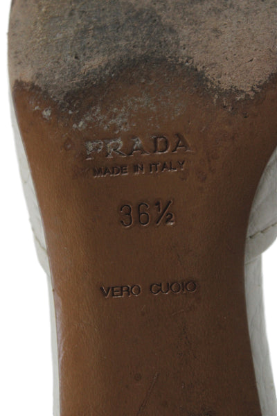 Prada Womens Leather Square Toe Mule Pumps White Size 36.5 6.5