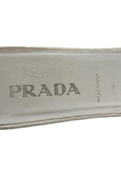 Prada Womens Leather Square Toe Mule Pumps White Size 36.5 6.5