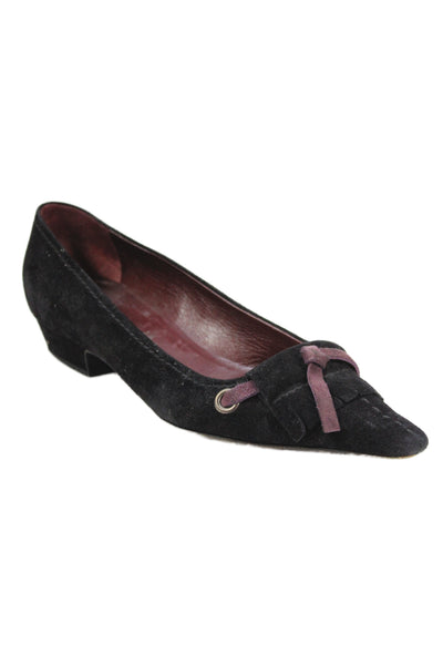 Prada Womens Suede Pointed Toe Ballet Flats Black Size 35.5 5.5