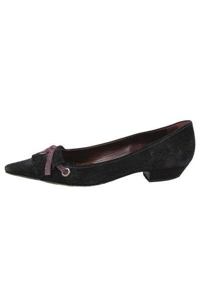 Prada Womens Suede Pointed Toe Ballet Flats Black Size 35.5 5.5