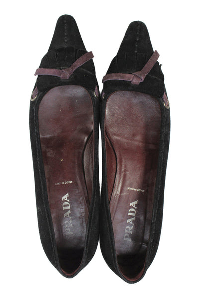Prada Womens Suede Pointed Toe Ballet Flats Black Size 35.5 5.5