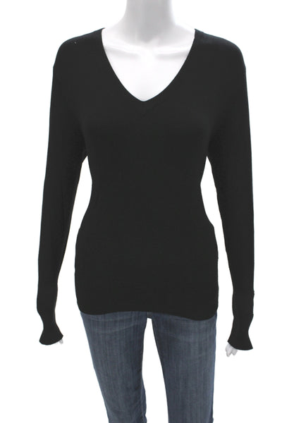 Zara Women Black V-Neck Button Pullover Sweater Long Sleeve Size L
