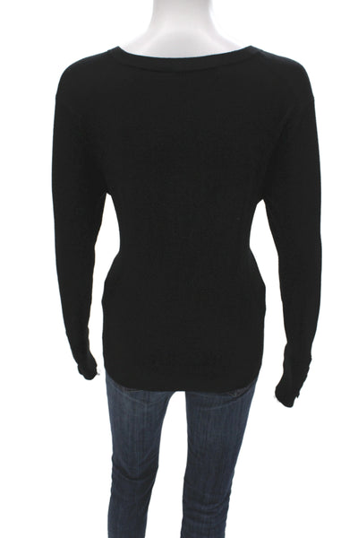 Zara Women Black V-Neck Button Pullover Sweater Long Sleeve Size L