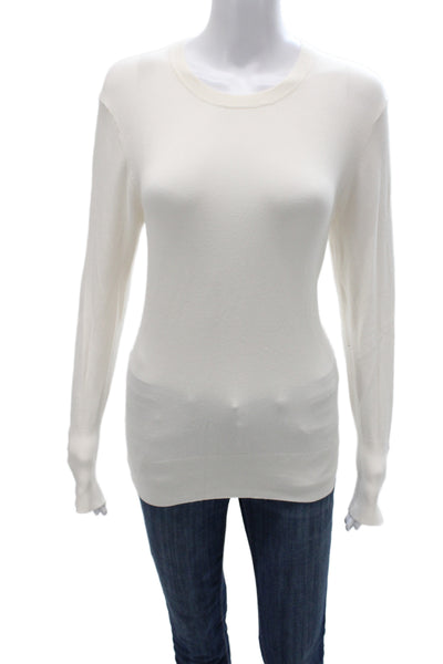 Zara Women Basic White Crew Neck Long Sleeve Sweater Button Closure Size L